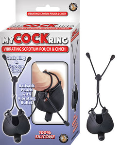 MY COCKRING VIBRATING SCROTUM POUCH & CINCH BLACK -NW2725
