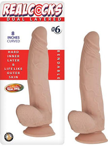 REAL COCKS DUAL LAYERED #6 FLESH CURVED 8 "-NW27851