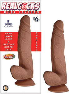 REAL COCKS DUAL LAYERED #6 BROWN CURVED 8 "-NW27852