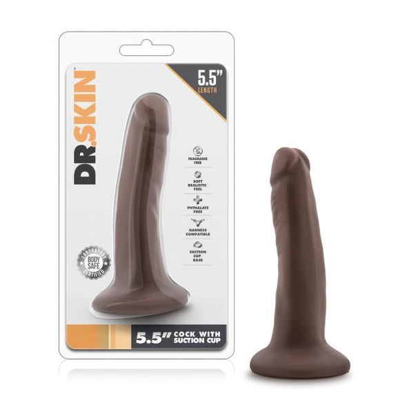 DR SKIN 5.5 COCK W/ SUCTION CUP CHOCOLATE 