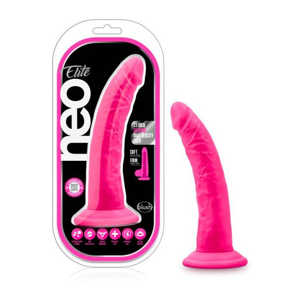 NEO ELITE 7.5IN SILICONE DUAL DENSITY COCK NEON PINK -BN82200