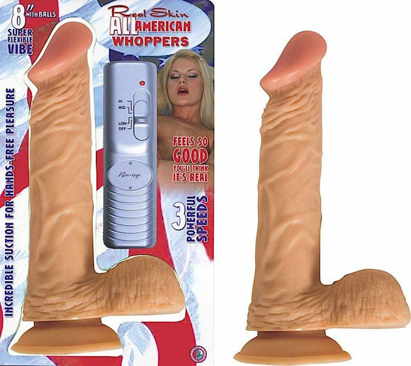 ALL AMERICAN WHOPPER W/BALLS VIBRATING 8IN FLESH -NW18981