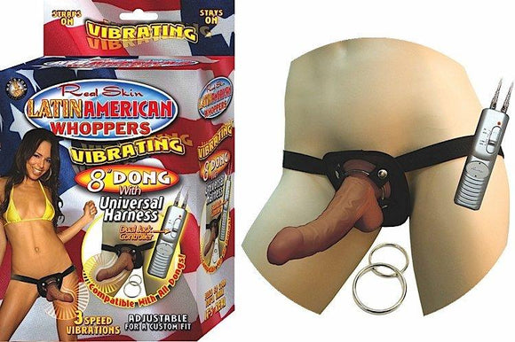 LATIN AMERICAN WHOPPERS 8IN DONG VIBRATING W/HARNESS -NW23282