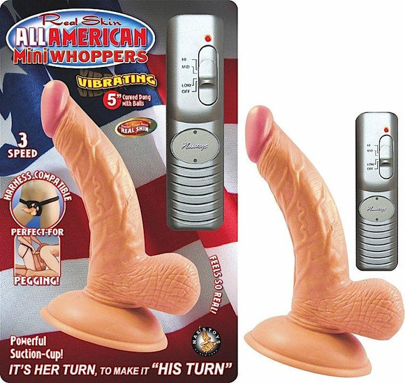 ALL AMERICAN MINI WHOPPERS 5IN CURVED DONG W/BALLS FLESH -NW23931