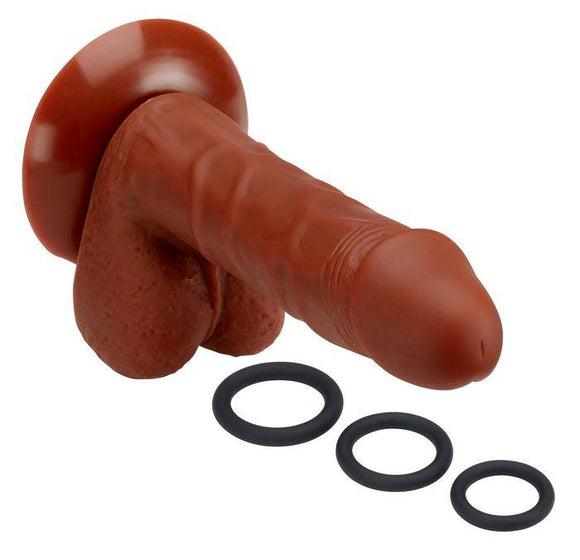 PRO SENSUAL PREMIUM SILICONE DONG W/ 3 C RINGS BROWN 6 