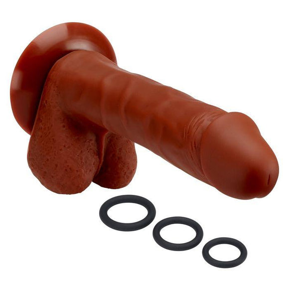 PRO SENSUAL PREMIUM SILICONE DONG W/ 3 C RINGS BROWN 8 