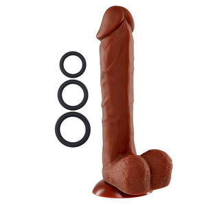 PRO SENSUAL PREMIUM SILICONE DONG W/ 3 C RINGS BROWN 9 "-WTC852905
